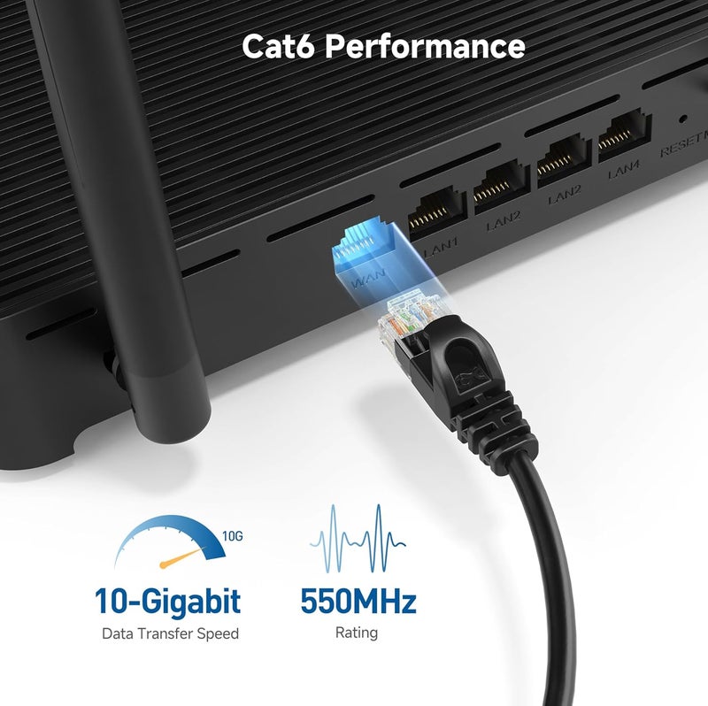 CableMatters 10Gbps Snagless Cat 6 Ethernet Cable - 50ft, Slim Profile Cat 6 Cable, Cat6 Cord, Thin Ethernet Cord, Black - Image 3