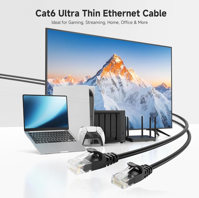 CableMatters 10Gbps Snagless Cat 6 Ethernet Cable - 50ft, Slim Profile Cat 6 Cable, Cat6 Cord, Thin Ethernet Cord, Black - Image 2