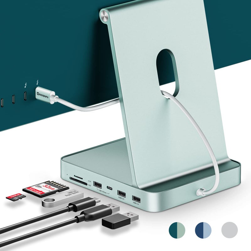 minisopuru محور USB C لجهاز iMac 24 بوصة 2021/2023/2024، محور USB من Minisopuru يدعم M.2 NVMe SSD، ملحقات iMac لجهاز iMac M1/M3/M4، محول USB لجهاز iMac مع USB A/C بسرعة 10Gbps، SD/TF، M.2 SSD (غير مشمول)، أخضر - Image 1