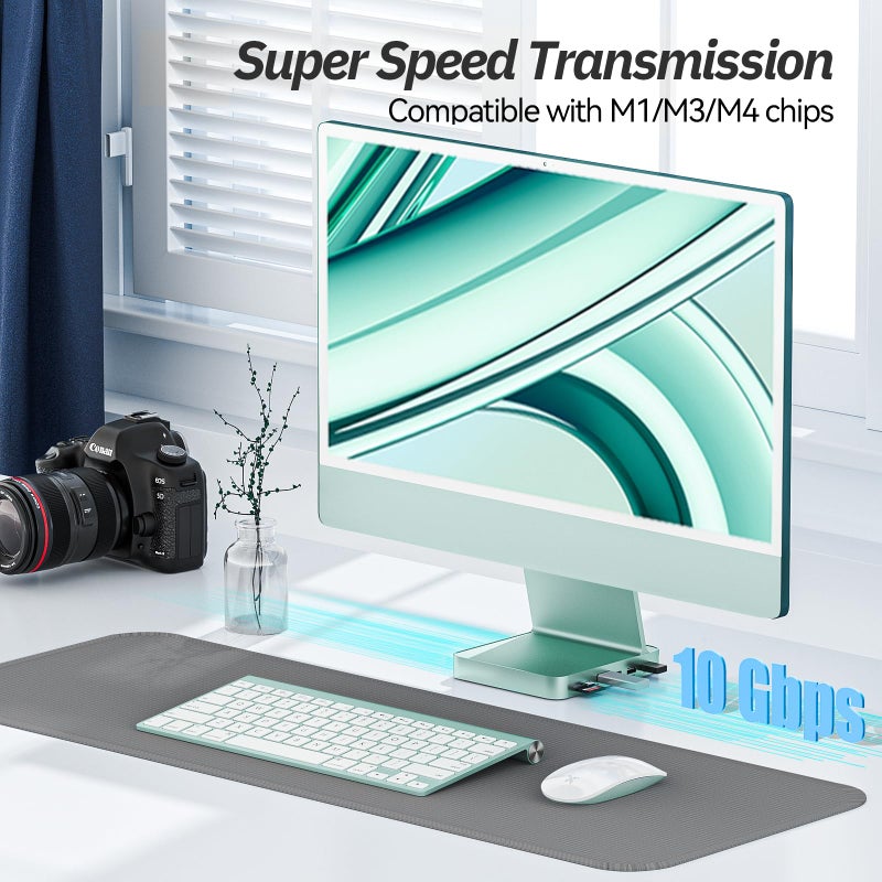 minisopuru محور USB C لجهاز iMac 24 بوصة 2021/2023/2024، محور USB من Minisopuru يدعم M.2 NVMe SSD، ملحقات iMac لجهاز iMac M1/M3/M4، محول USB لجهاز iMac مع USB A/C بسرعة 10Gbps، SD/TF، M.2 SSD (غير مشمول)، أخضر - Image 5