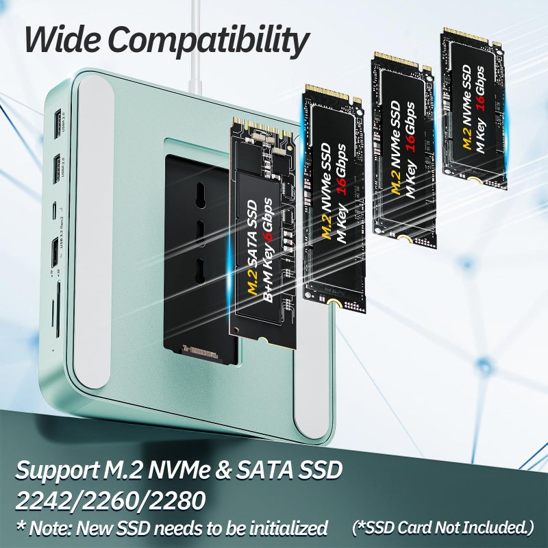 minisopuru محور USB C لجهاز iMac 24 بوصة 2021/2023/2024، محور USB من Minisopuru يدعم M.2 NVMe SSD، ملحقات iMac لجهاز iMac M1/M3/M4، محول USB لجهاز iMac مع USB A/C بسرعة 10Gbps، SD/TF، M.2 SSD (غير مشمول)، أخضر - Image 3