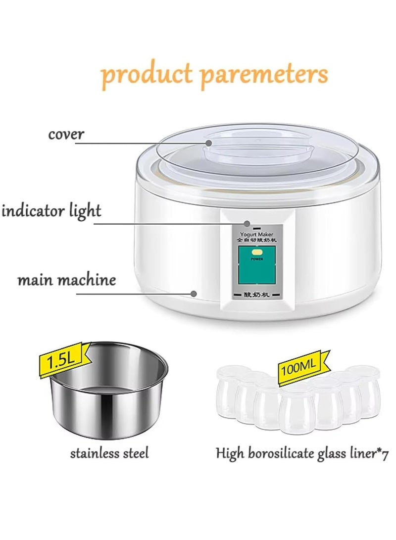 Joyelink 1.5 Litre Electric Yoghurt Fermenter, Fermenter with 7 Yoghurt Cups and Stainless Steel Liner, Thermostatically Controlled, for Homemade Organic Yoghurt - Image 5