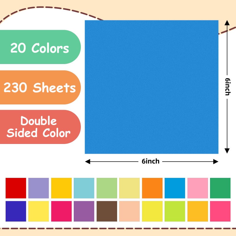 hapray 230 Sheets Origami Paper, 20 Colors Origami Paper 6x6 for Scrapbook Decor, Double Sided Color Colored Easy Folding Crafts for Kids Ages 5-8 8-12, DIY Arts Crafts for Beginners - Image 3