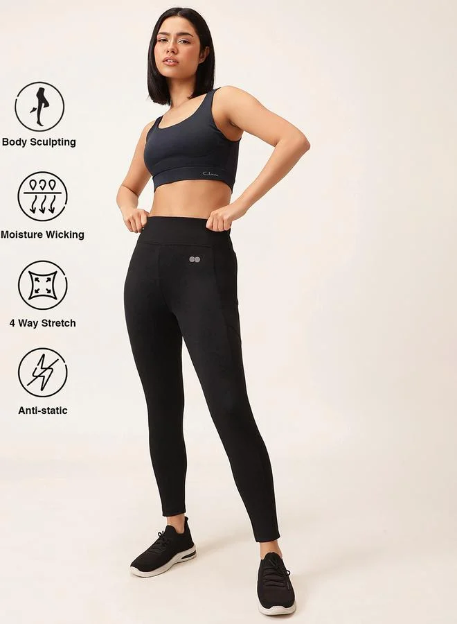 كلوفيا Black High Waist Tights with 3 Pockets and Loops