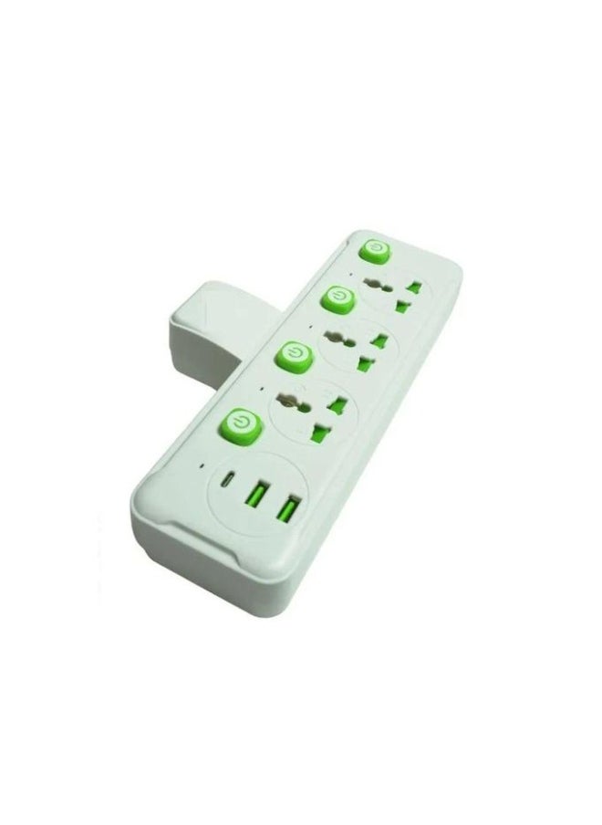 Generic - Universal Multi-Socket Wall Adapter/Share (3 Power Outlets + 2 USB + 1 Type-C + On/Off Switches) - Image 1