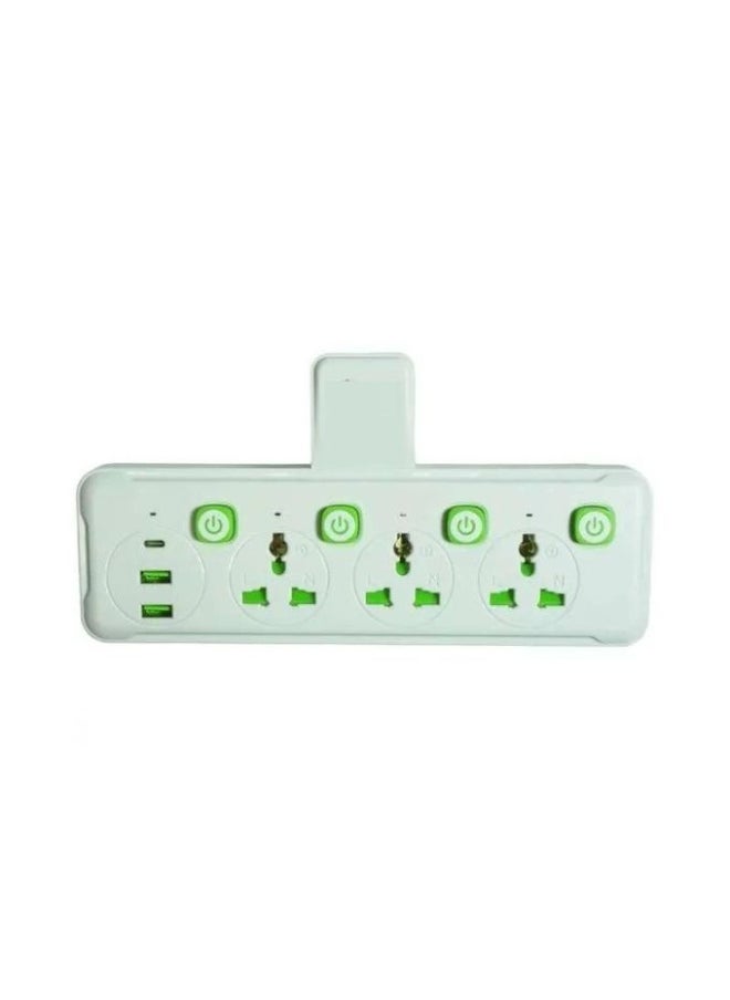 Generic - Universal Multi-Socket Wall Adapter/Share (3 Power Outlets + 2 USB + 1 Type-C + On/Off Switches) - Image 1