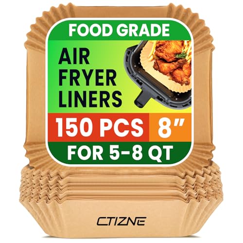ctizne Air Fryer Liners Disposable, 150Pcs 8" Square [Food Grade Material] Unbleached Parchment Paper Liners Non-Stick & Waterproof Oilproof for 5-8 QT Airfryer Basket, Baking, Roasting Microwave, Oven - Image 1