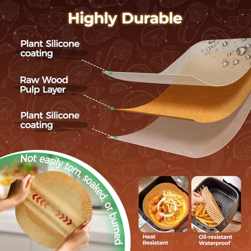ctizne Air Fryer Liners Disposable, 150Pcs 8" Square [Food Grade Material] Unbleached Parchment Paper Liners Non-Stick & Waterproof Oilproof for 5-8 QT Airfryer Basket, Baking, Roasting Microwave, Oven - Image 3