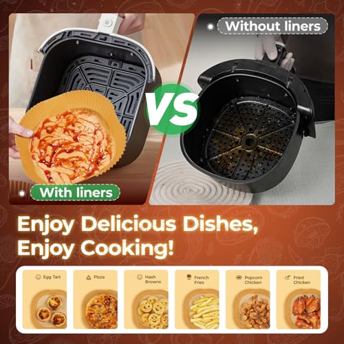 ctizne Air Fryer Liners Disposable, 150Pcs 8" Square [Food Grade Material] Unbleached Parchment Paper Liners Non-Stick & Waterproof Oilproof for 5-8 QT Airfryer Basket, Baking, Roasting Microwave, Oven - Image 4