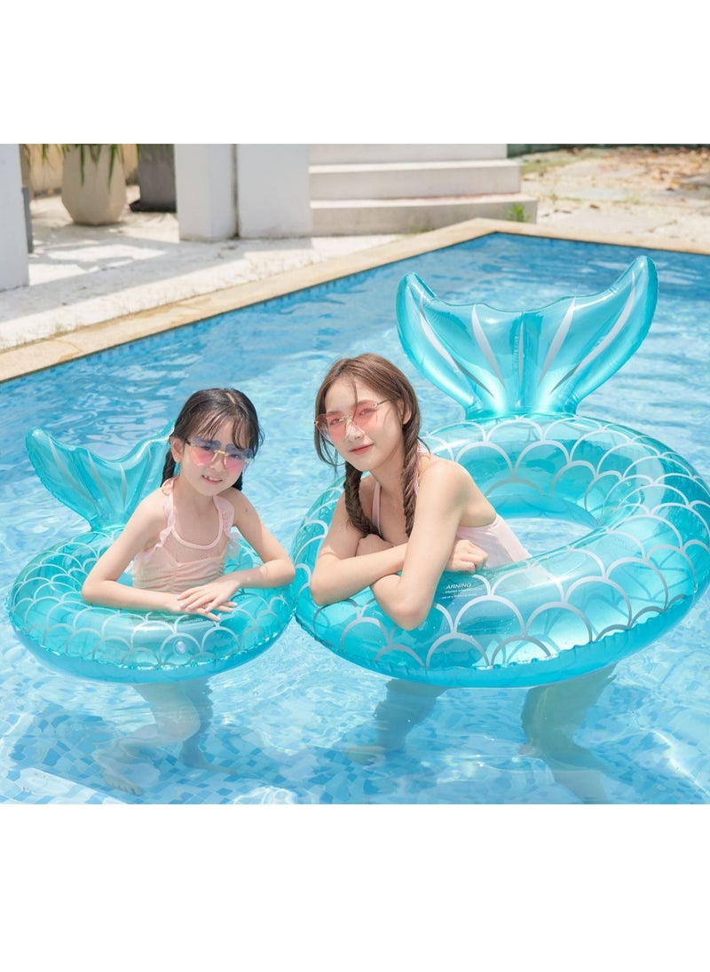 null - Blue Swimming Ring Inflatable Pool Float Mermaid Floaties Air Sofa Floating Large Backrest Mesh Bottom Water Party Summer Beach - Image 1
