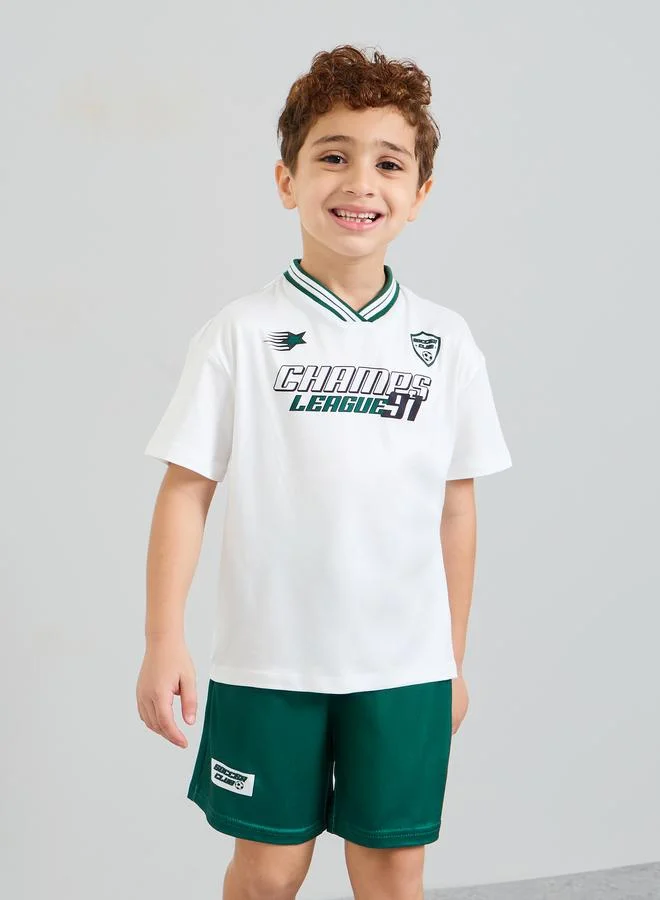 Styli Boys V Neck Sports Jersey T-Shirt and Shorts Set