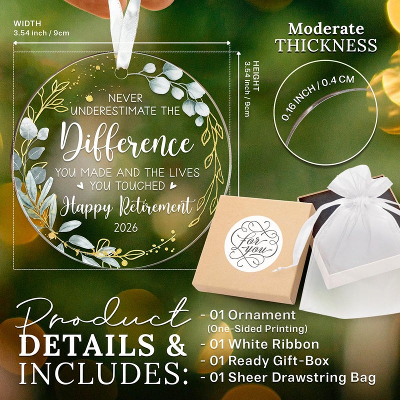 HEXMOZ Retirement Gift for Woman - Retirement Gifts for Women, Men 2026 - Retired Ornament 2026 - Retired Gift for Coworker, Boss, Employee, Teacher, Nurse, Woman, Man - Acrylic Christmas Ornament - Image 3