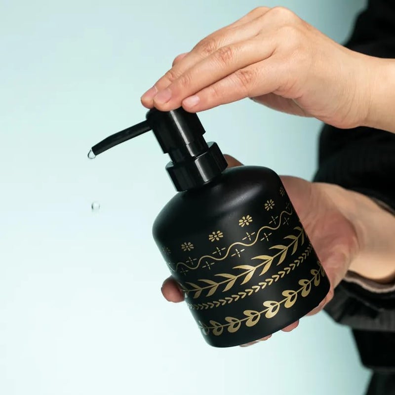 TIENER Glass Durable Marble Finish Liquid Handwash Soap Dispenser with Pump for Bathroom | Handwash Dispenser for Kitchen | Bathroom Accessories | 400 ml (Black) (Small Black) - Image 2