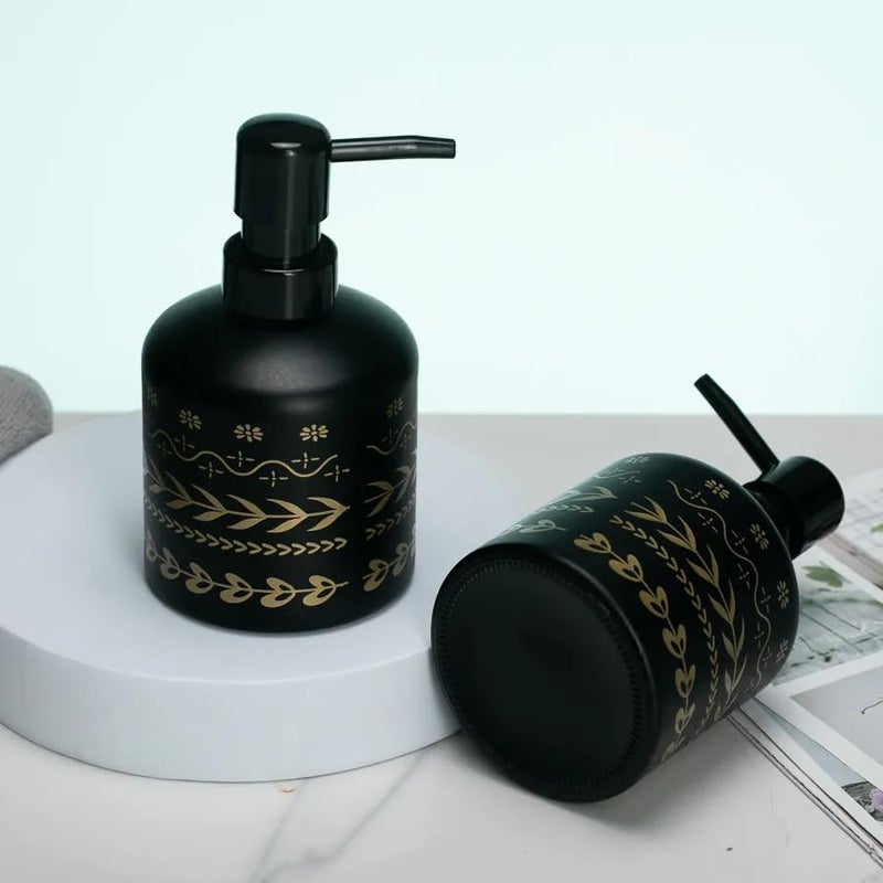 TIENER Glass Durable Marble Finish Liquid Handwash Soap Dispenser with Pump for Bathroom | Handwash Dispenser for Kitchen | Bathroom Accessories | 400 ml (Black) (Small Black) - Image 3