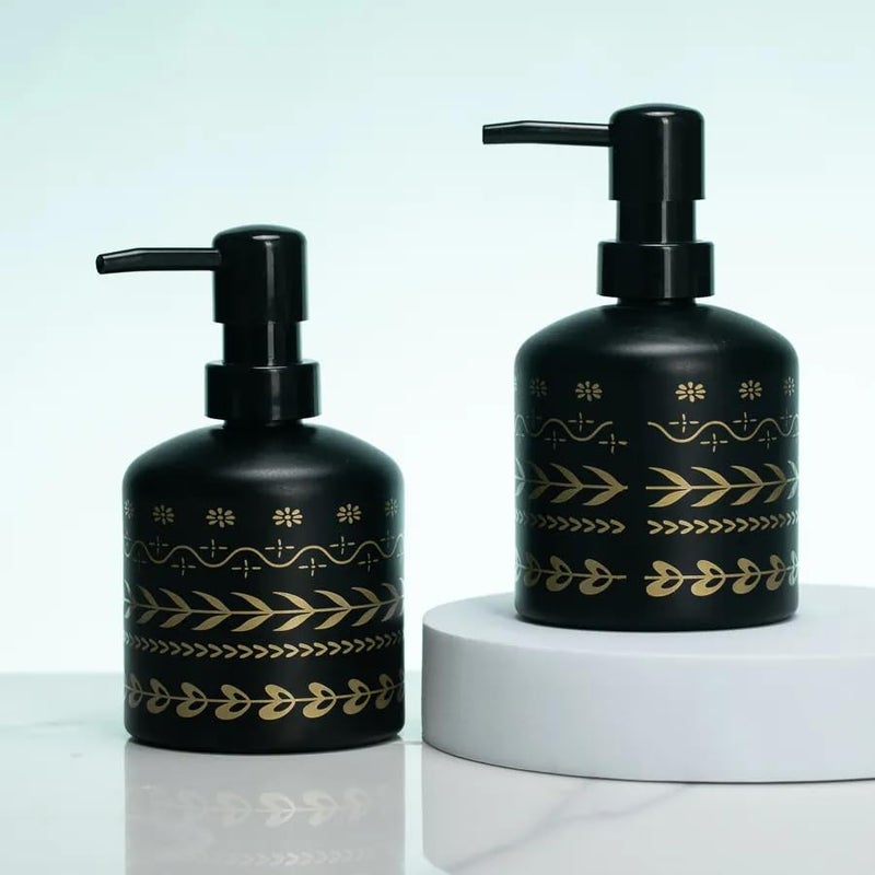 TIENER Glass Durable Marble Finish Liquid Handwash Soap Dispenser with Pump for Bathroom | Handwash Dispenser for Kitchen | Bathroom Accessories | 400 ml (Black) (Small Black) - Image 4