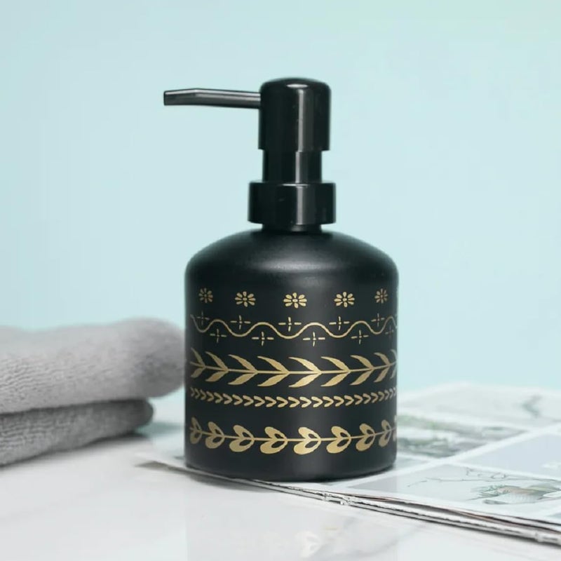 TIENER Glass Durable Marble Finish Liquid Handwash Soap Dispenser with Pump for Bathroom | Handwash Dispenser for Kitchen | Bathroom Accessories | 400 ml (Black) (Small Black) - Image 1