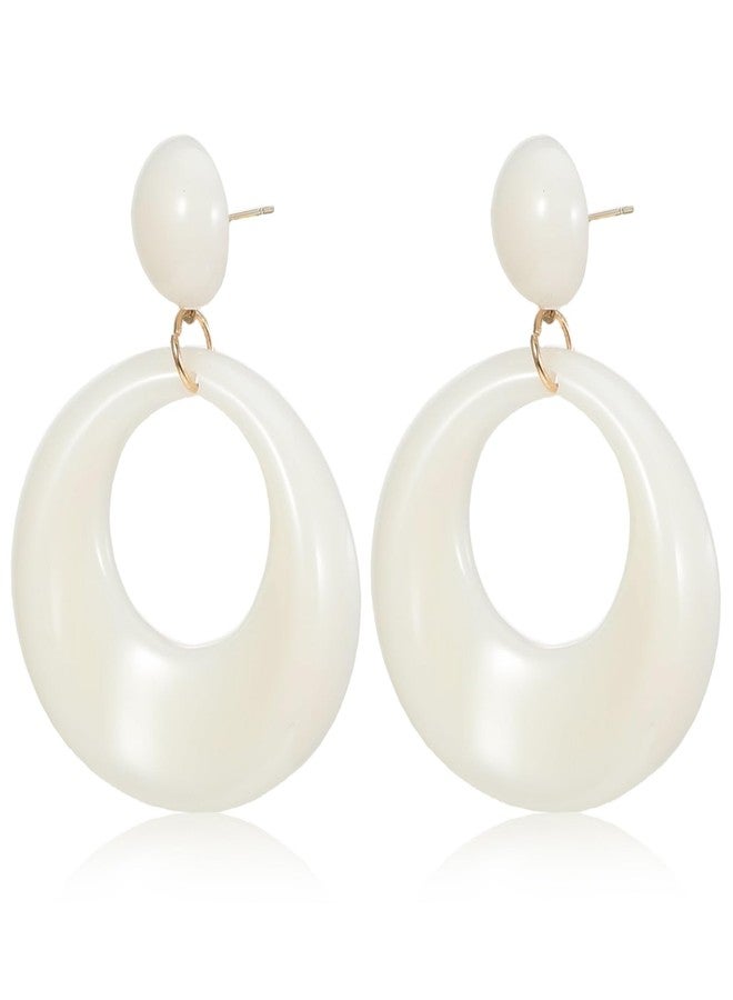 Yolev 70s White Acrylic Hoop Earrings, Retro Disco Ball Earrings, Hollow Round Drop Earrings, Open Circle Ring, White Color - Image 1
