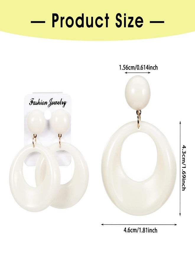 Yolev 70s White Acrylic Hoop Earrings, Retro Disco Ball Earrings, Hollow Round Drop Earrings, Open Circle Ring, White Color - Image 2
