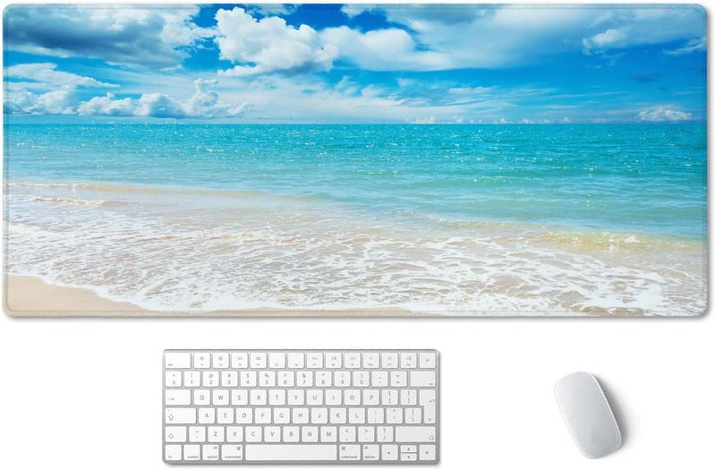 SSOIU Gaming Mouse Pad, Extended Mouse Pad, 35.5x15.7inch XXL Large Big Computer Keyboard Mouse Mat Desk Pad with Non-Slip Base and Stitched Edge for Home Office Gaming Work, Beaches Sunny Day - Image 1