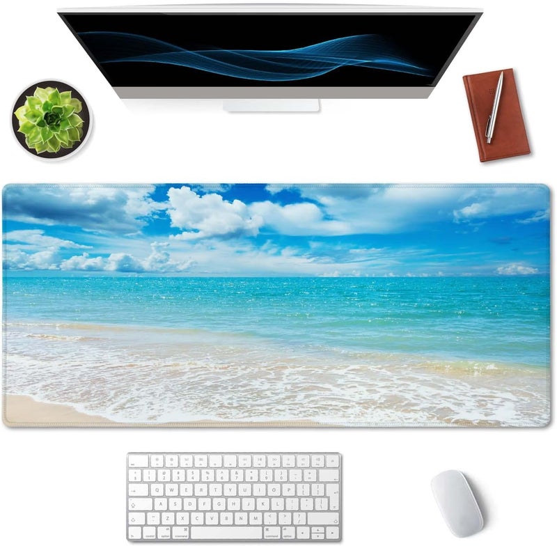 SSOIU Gaming Mouse Pad, Extended Mouse Pad, 35.5x15.7inch XXL Large Big Computer Keyboard Mouse Mat Desk Pad with Non-Slip Base and Stitched Edge for Home Office Gaming Work, Beaches Sunny Day - Image 3