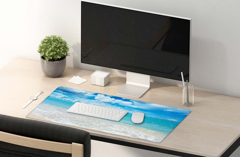 SSOIU Gaming Mouse Pad, Extended Mouse Pad, 35.5x15.7inch XXL Large Big Computer Keyboard Mouse Mat Desk Pad with Non-Slip Base and Stitched Edge for Home Office Gaming Work, Beaches Sunny Day - Image 5