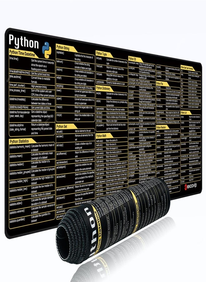 excovip Python Commands Shortcuts Mouse Pad -80x30x0.2 cm Extended Large Cheat Sheet Mousepad PC Office Spreadsheet Keyboard Mouse Mat Non-Slip Stitched Edge 0306 - Image 1
