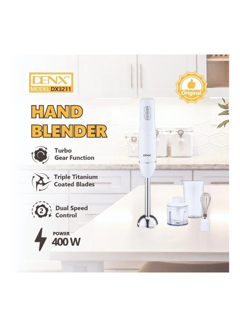 دينكس خلاط يدوي كهربائي 4 في 1 من دينكس، خلاط غاطس بقوة 400 واط مع مفرمة بسعة 500 مل، وخفاقة، وكوب قياس بسعة 700 مل، وتحكم مزدوج في السرعة، وشفرات ثلاثية مطلية بالتيتانيوم، طراز DX3211 (أبيض) - Image 5