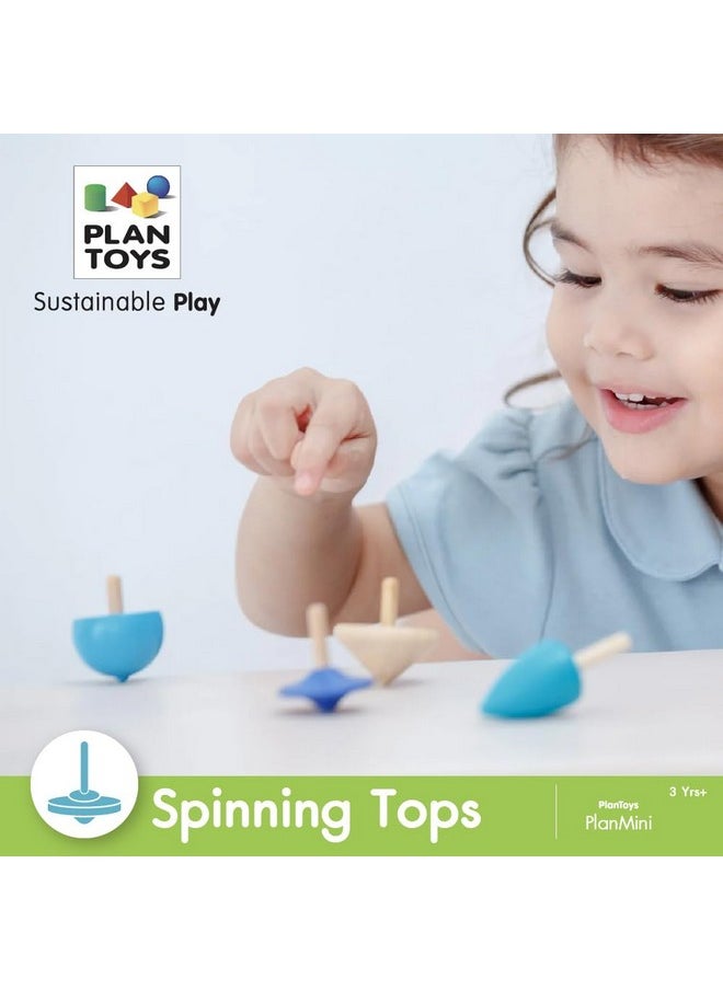 PlanToys Wooden Spinning Tops (4132) | Sustainably Made From Rubberwood And Non-Toxic Paints And Dyes | Planmini Collection  - Image 3