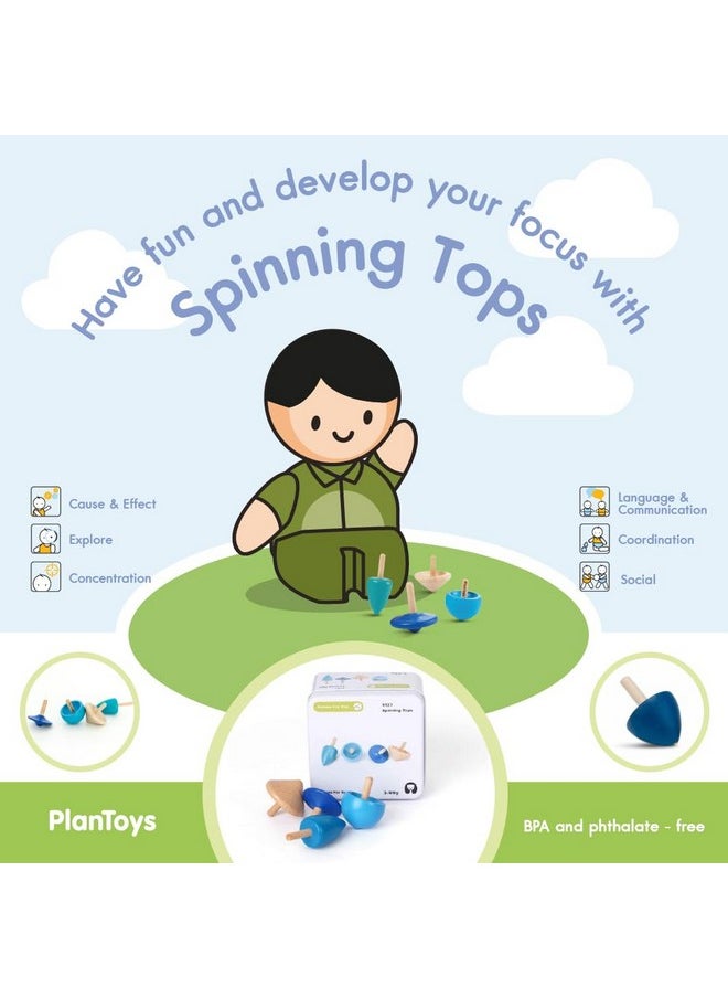 PlanToys Wooden Spinning Tops (4132) | Sustainably Made From Rubberwood And Non-Toxic Paints And Dyes | Planmini Collection  - Image 4