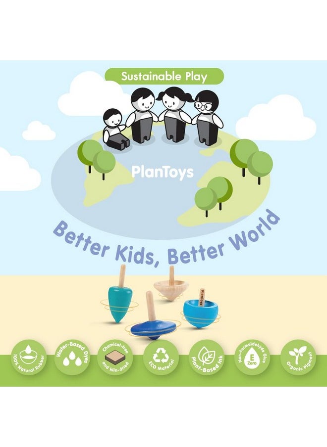 PlanToys Wooden Spinning Tops (4132) | Sustainably Made From Rubberwood And Non-Toxic Paints And Dyes | Planmini Collection  - Image 2