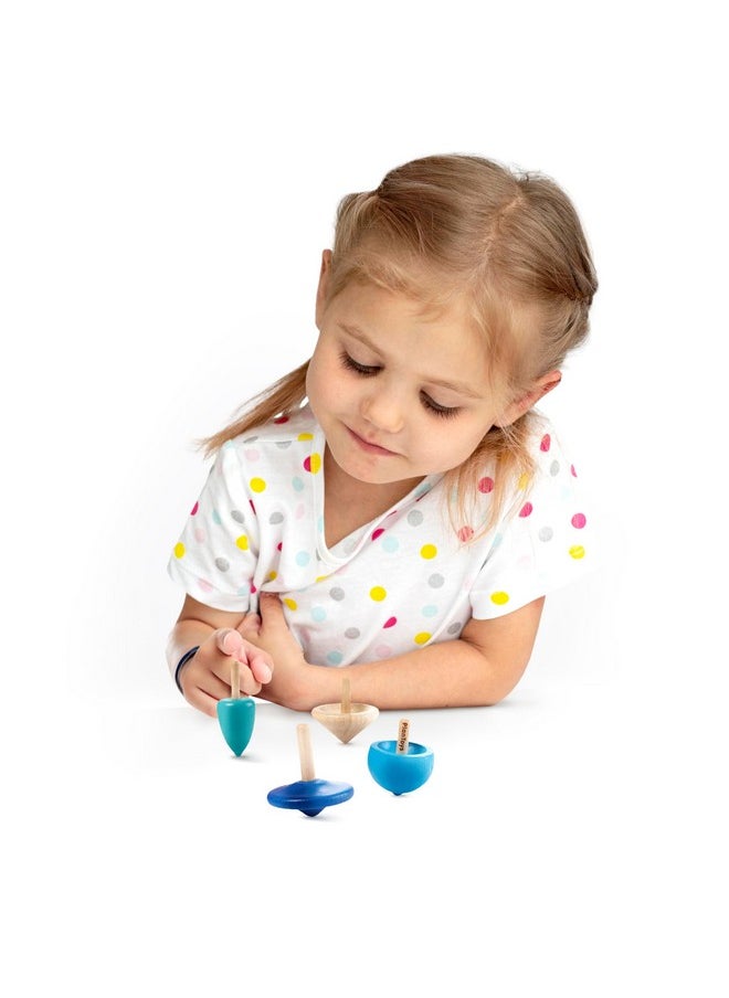 PlanToys Wooden Spinning Tops (4132) | Sustainably Made From Rubberwood And Non-Toxic Paints And Dyes | Planmini Collection  - Image 1