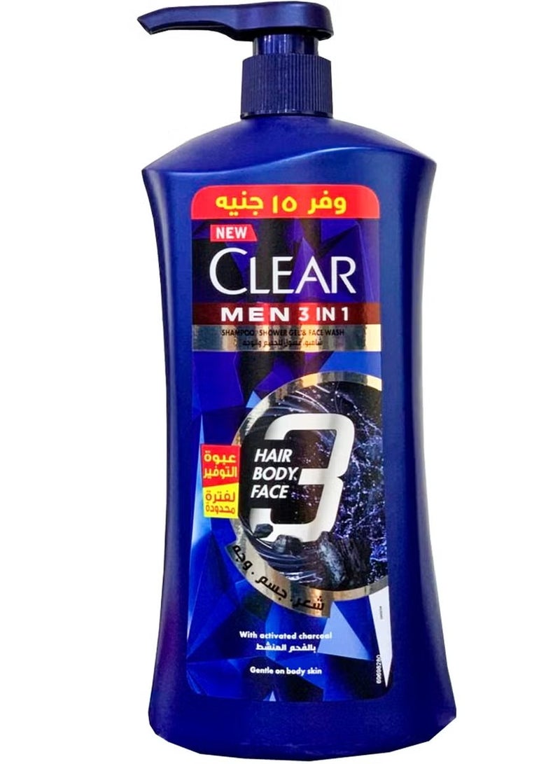 Clear Men 3 In 1 For Hair Body & Face 900Ml