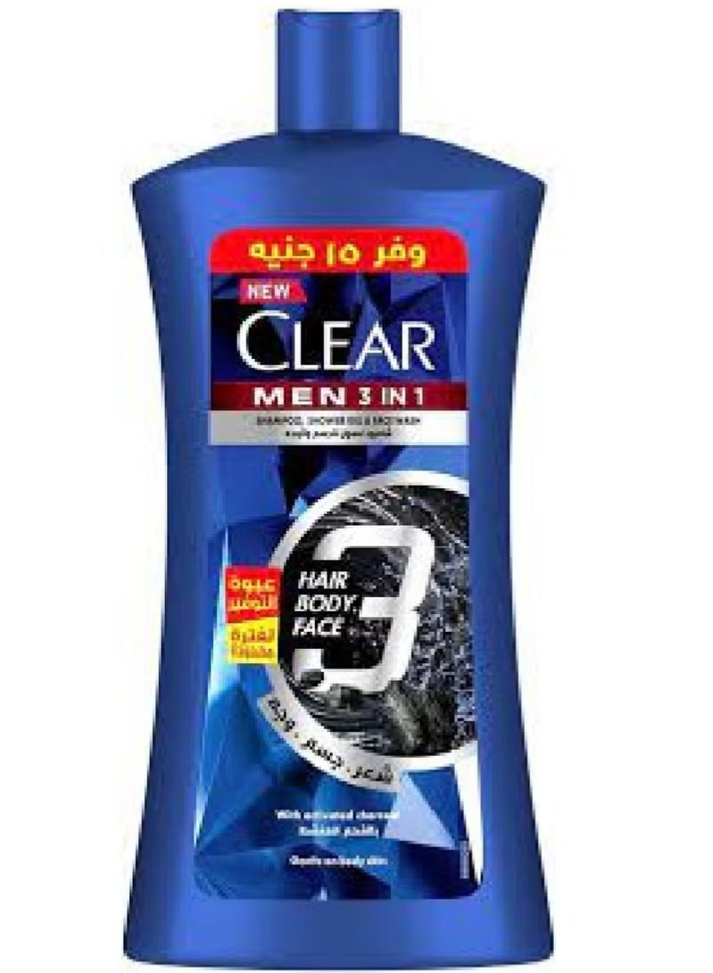 Clear Men 3 In 1 For Hair Body & Face 900 Ml (May Vary Package)