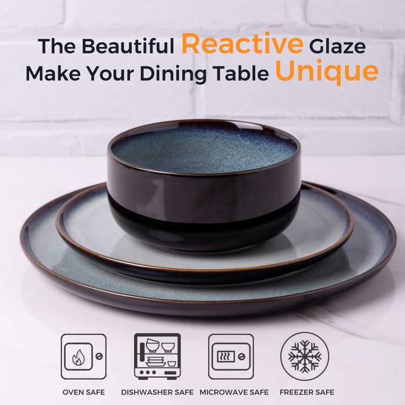 LERATIO Ceramic Plates Set of 6, 8.5 Inch Reactive Glaze Light Weight Porcelain Salad Plates,Modern Shape Dinnerware Dishes Set for Kitchen,Microwave&Dishwasher&Oven Safe,Resistant-Gray Blue - Image 3