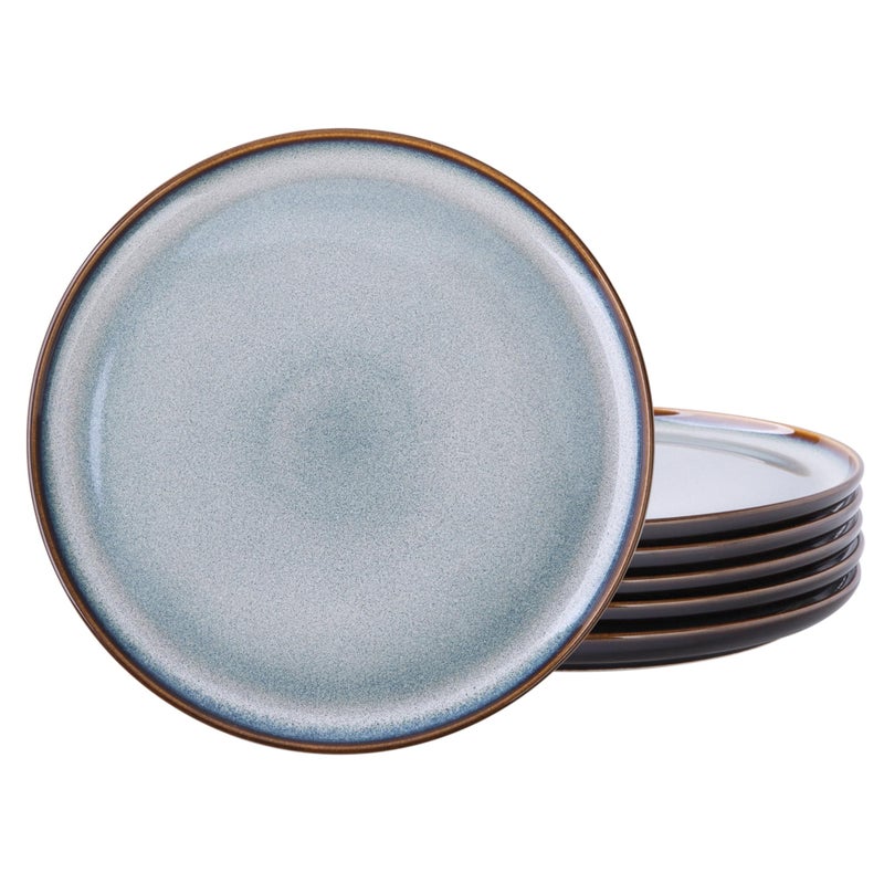 LERATIO Ceramic Plates Set of 6, 8.5 Inch Reactive Glaze Light Weight Porcelain Salad Plates,Modern Shape Dinnerware Dishes Set for Kitchen,Microwave&Dishwasher&Oven Safe,Resistant-Gray Blue - Image 1