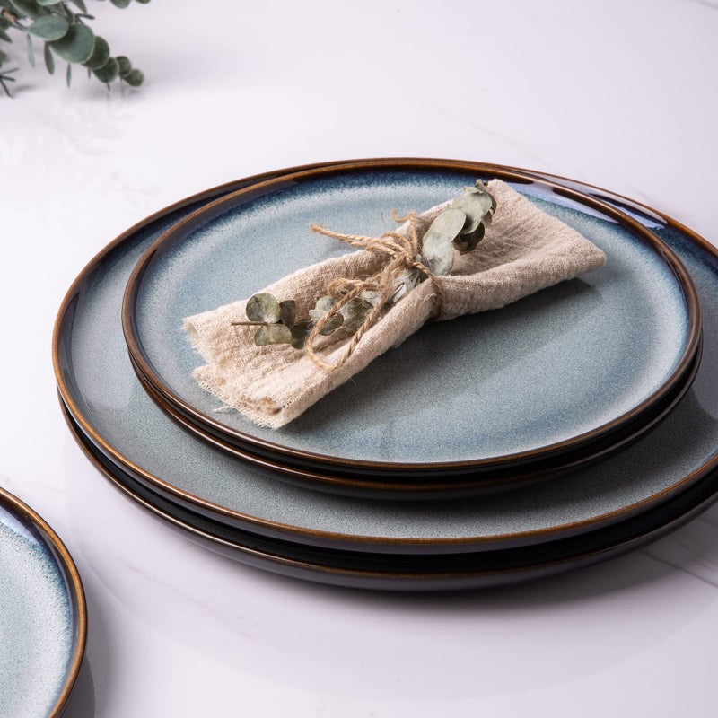 LERATIO Ceramic Plates Set of 6, 8.5 Inch Reactive Glaze Light Weight Porcelain Salad Plates,Modern Shape Dinnerware Dishes Set for Kitchen,Microwave&Dishwasher&Oven Safe,Resistant-Gray Blue - Image 4