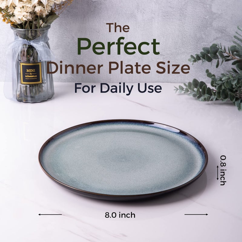 LERATIO Ceramic Plates Set of 6, 8.5 Inch Reactive Glaze Light Weight Porcelain Salad Plates,Modern Shape Dinnerware Dishes Set for Kitchen,Microwave&Dishwasher&Oven Safe,Resistant-Gray Blue - Image 2