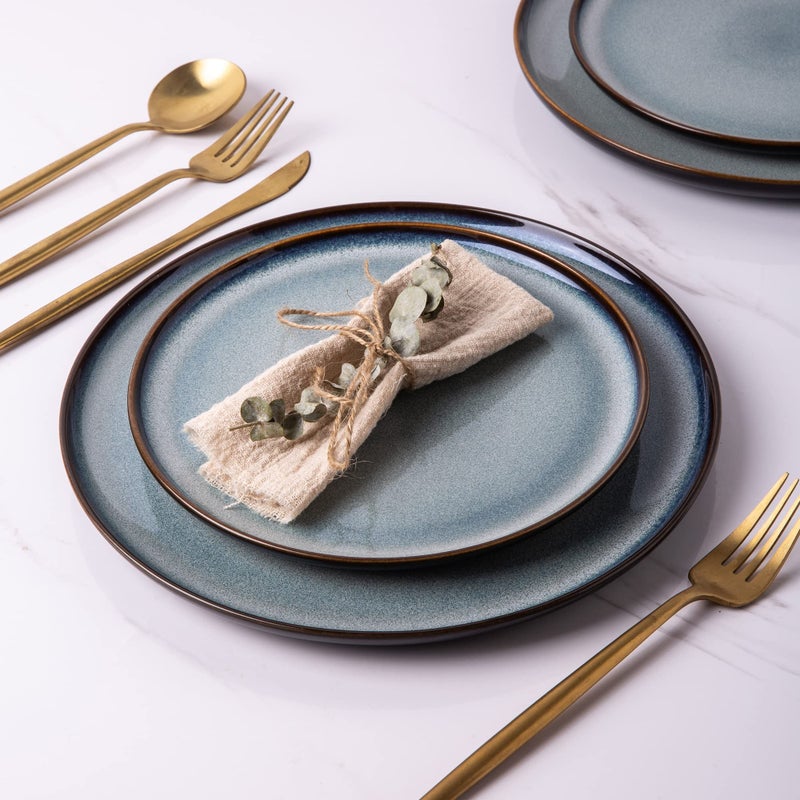 LERATIO Ceramic Plates Set of 6, 8.5 Inch Reactive Glaze Light Weight Porcelain Salad Plates,Modern Shape Dinnerware Dishes Set for Kitchen,Microwave&Dishwasher&Oven Safe,Resistant-Gray Blue - Image 5