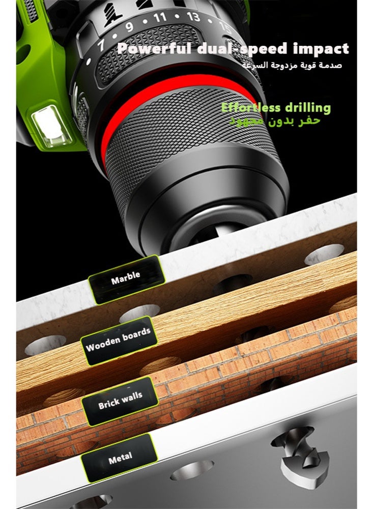 Bolivia's Drill,48V Cordless Drill, Two Li-Ion Batteries and Fast Charger, 3/8" Drill Kit Tools Set,LED Work Light, Variable Speed ​​Drill, 24 Accessories +Power Tools box - Image 2