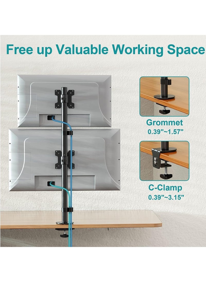 NEWSTAR Vertical Dual Monitor Stand for 2 Screens 13–32 inch, Heavy Duty Stacked Monitor Mount with Swivel, Tilt & Height Adjustment, VESA 75x75/100x100, Holds up to 8KG per Arm - Image 5