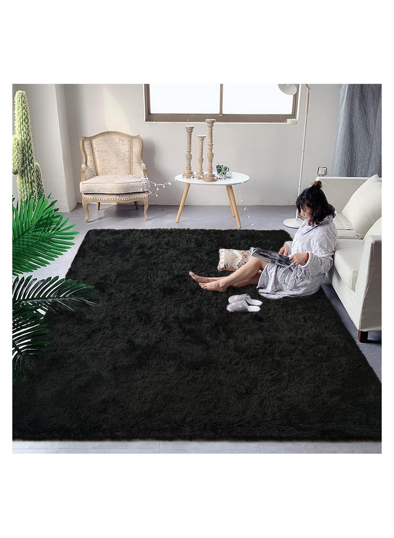 COMFY SOFT & FLUFFY ANTI SKID BEDROOM/LIVING ROOM CARPET 160 X 210 CM BLACK -1 - Image 1