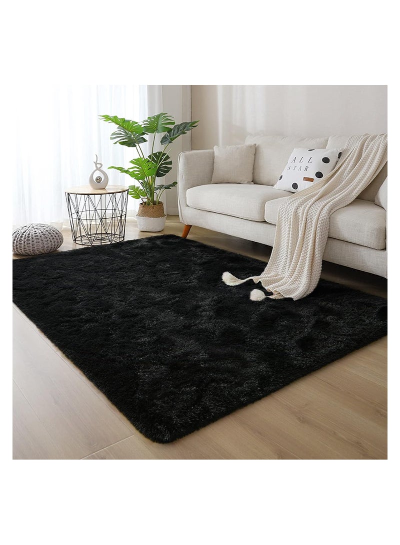 COMFY SOFT & FLUFFY ANTI SKID BEDROOM/LIVING ROOM CARPET 160 X 210 CM BLACK -1 - Image 2