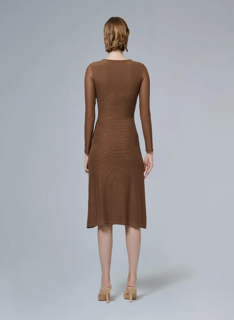 leem Long-Sleeve Mesh Dress