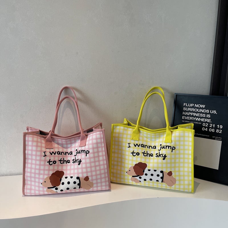 Cute Handbag, Large Capacity Cartoon Polka Dot Dog Cloth Bag, New Lightweight Commuting Versatile Shoulder Bag - Image 4