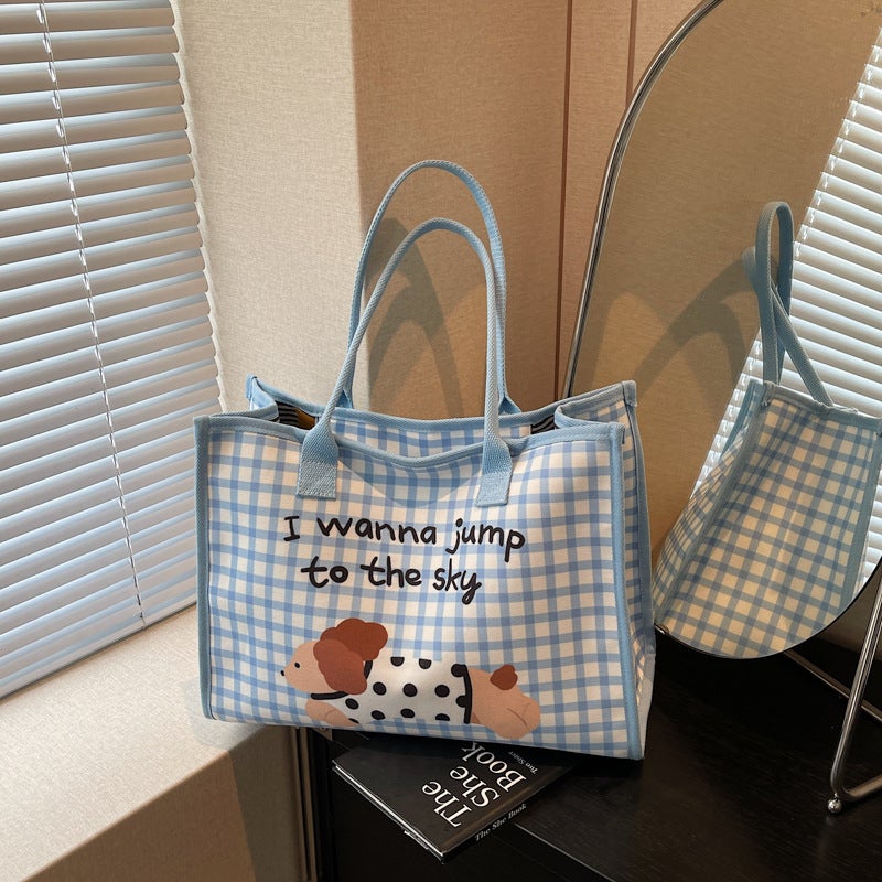 Cute Handbag, Large Capacity Cartoon Polka Dot Dog Cloth Bag, New Lightweight Commuting Versatile Shoulder Bag - Image 3
