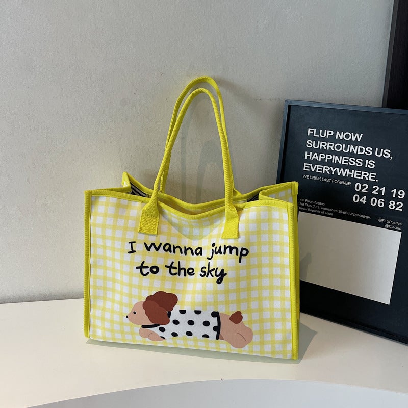 Cute Handbag, Large Capacity Cartoon Polka Dot Dog Cloth Bag, New Lightweight Commuting Versatile Shoulder Bag - Image 1