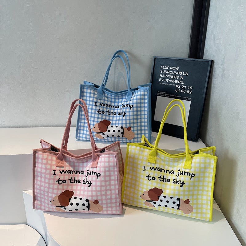 Cute Handbag, Large Capacity Cartoon Polka Dot Dog Cloth Bag, New Lightweight Commuting Versatile Shoulder Bag - Image 2