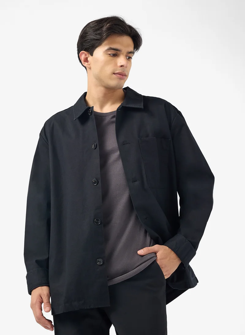 CALVIN KLEIN Long Sleev Twill Shirt Jacket