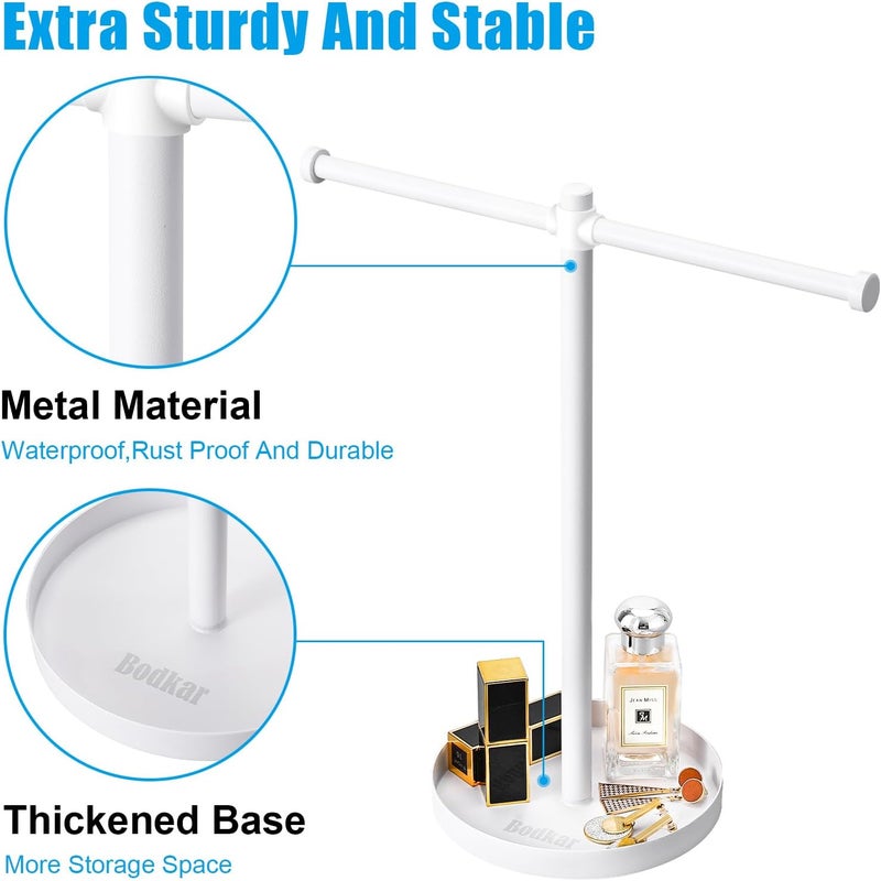 bodkar Jewelry Necklace Organizer Stand,12.9" Tall Sturdy Metal Jewelry Stand with Round Tray for Bracelet Bangles Holder Display,Long Necklace Organizer Holder (white) - Image 3