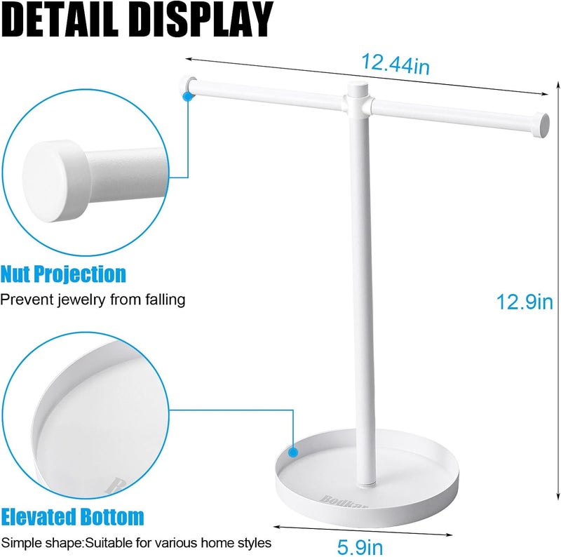 bodkar Jewelry Necklace Organizer Stand,12.9" Tall Sturdy Metal Jewelry Stand with Round Tray for Bracelet Bangles Holder Display,Long Necklace Organizer Holder (white) - Image 4